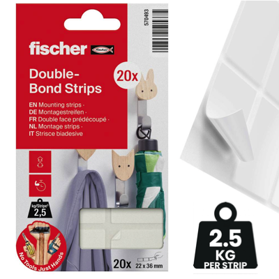 FISCHER DOUBLE-SIDED MOUNTING STRIPS (SMOOTH & ROUGH SURFACE) 20PC/PACK 570493